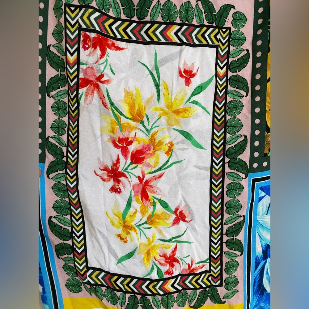 Boston Proper Tropical Patchwork Halter Dress with Yellow Fringe - Picture 10 of 14